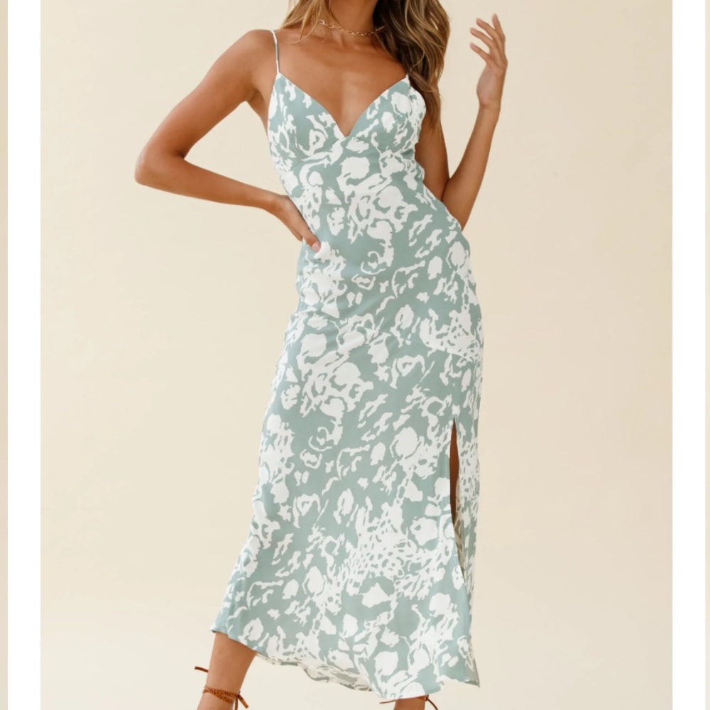 SELFIE LESLIE CAMI STRAP FRONT SPLIT MIDI DRESS